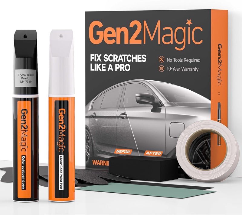 Gen2Magic Crystal Black Pearl Touch Up Paint Pen Kit for Honda [Clear Coat Included], NH-731P Color Match for Scratches, Rock Chips, Bumper Dings, Easy Scratch Repair & Rust Remover for Honda Owners - Image 1